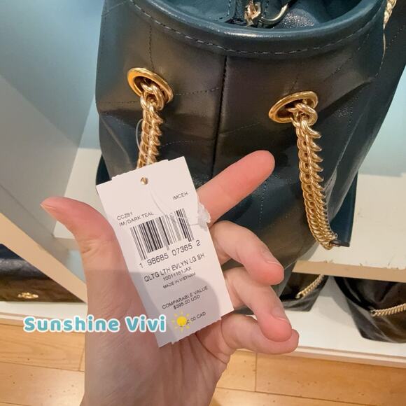 NWT Coach Evelyn Large Shoulder Bag With Quilting CCZ81 Leather IM/DARK TEAL - Picture 4 of 7